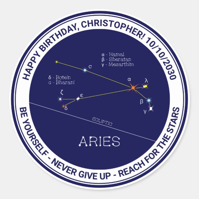 Zodiac Constellation Aries Classic Round Sticker (Vorderseite)