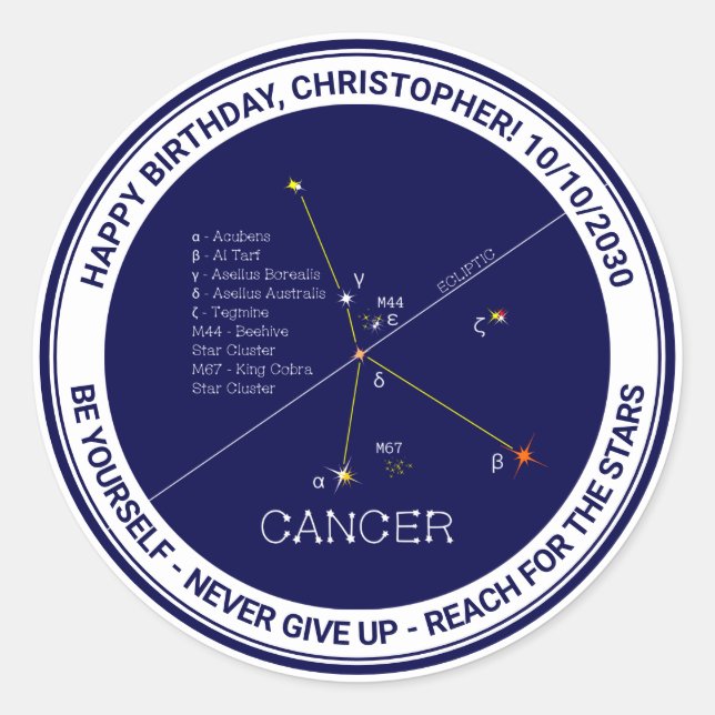 Zodiac Constellation Cancer Runder Aufkleber (Vorderseite)