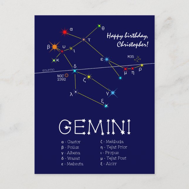 Zodiac Constellation Gemini Postkarte (Vorderseite)