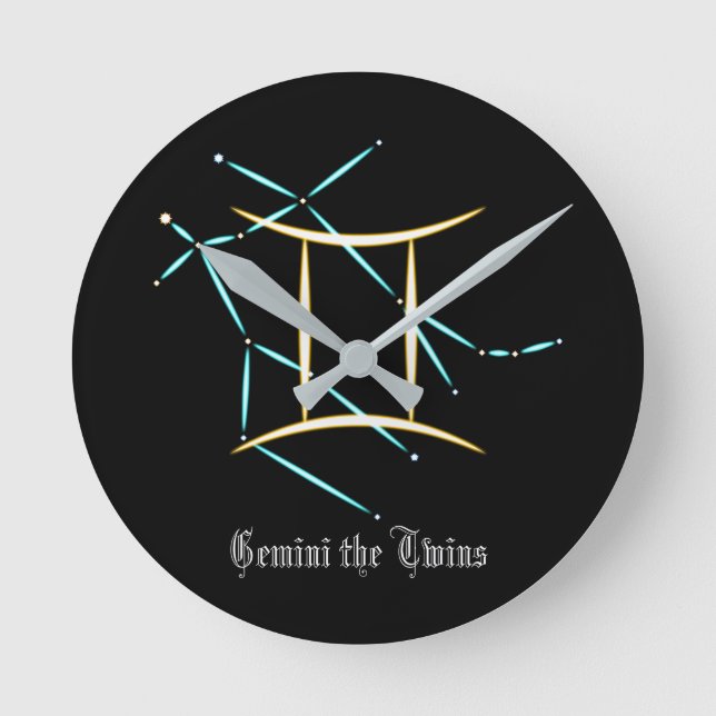 Zodiac Constellation Gemini Round Clock Runde Wanduhr (Vorderseite)