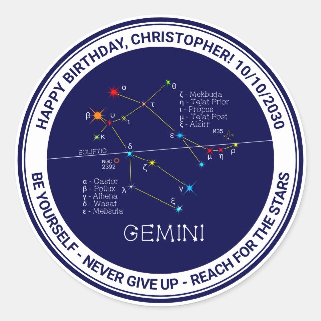 Zodiac Constellation Gemini Runder Aufkleber (Vorderseite)