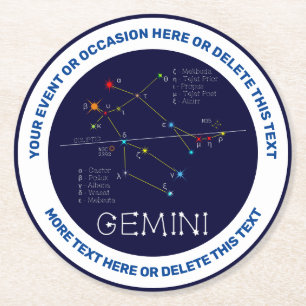 Zodiac Constellation Gemini Runder Pappuntersetzer