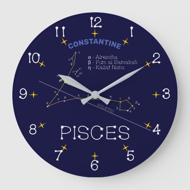 Zodiac Constellation Pisces Große Wanduhr (Vorderseite)
