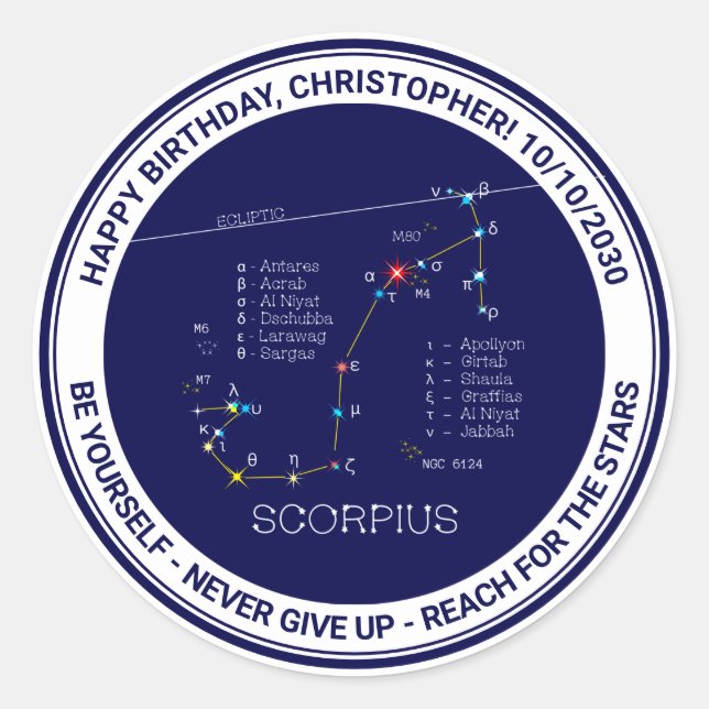 Zodiac Constellation Scorpius Runder Aufkleber (Vorderseite)
