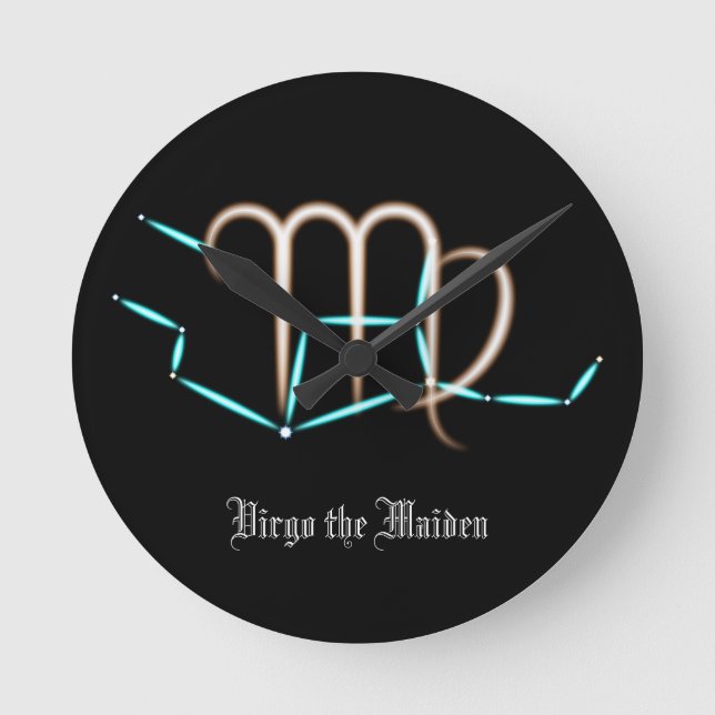 Zodiac Constellation Virgo Round Clock Runde Wanduhr (Vorderseite)