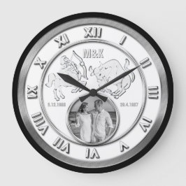 Zodiac Couple Foto Wedding Monogram Your Signs Große Wanduhr