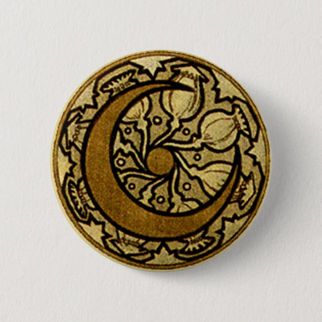 Zodiac Crescent Moon Mucha Button (Vorderseite)