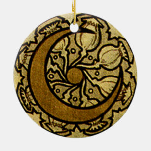 Zodiac Crescent Moon Mucha Keramik Ornament