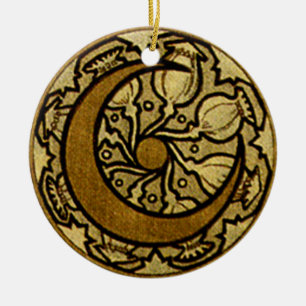 Zodiac Crescent Moon Mucha Keramikornament