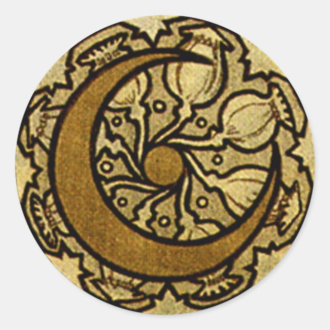 Zodiac Crescent Moon Mucha Runder Aufkleber (Vorderseite)