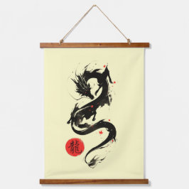 zodiac Dragon ink art sumi-e Wandteppich Mit Holzrahmen