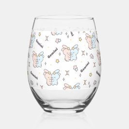 Zodiac Embrace - Gemini Twins Bunny Pattern Weinglas Ohne Stiel
