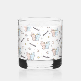 Zodiac Embrace - Gemini Twins Bunny Pattern Whiskyglas