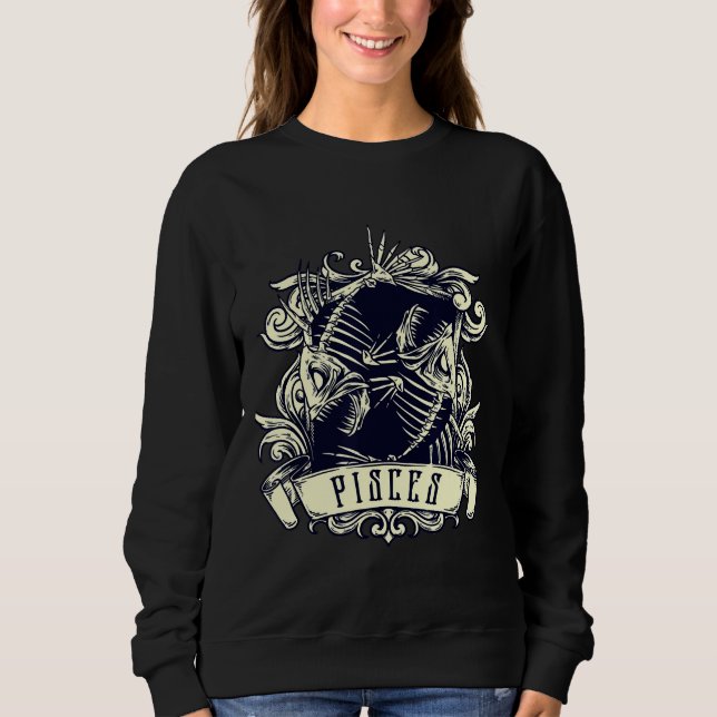 Zodiac Evil 2 Fish Skeleton Occult Sweatshirt (Vorderseite)