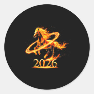 Zodiac-Feuer-Gold-Jahr des Pferdes 2026 Lunar-Neuj Runder Aufkleber