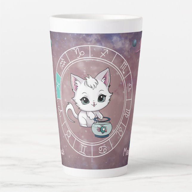 Zodiac Fisces Niedlich Cat Wheel Planet Astrologie Milchtasse (Vorderseite)