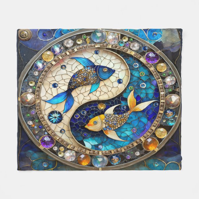 Zodiac - Fische Fischjin und Yang Fleecedecke (Vorderseite (Horizontal))