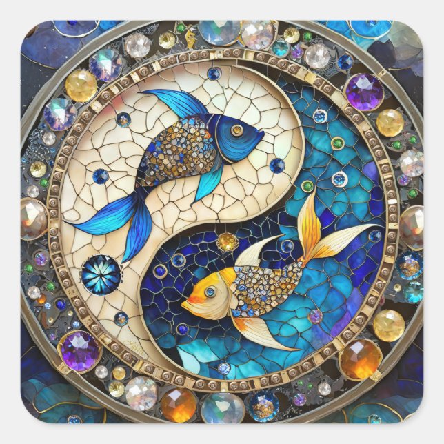 Zodiac - Fische Fischjin und Yang Quadratischer Aufkleber (Vorderseite)