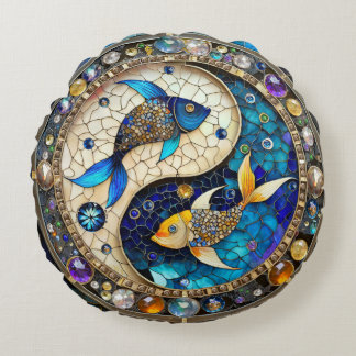 Zodiac - Fische Fischjin und Yang Rundes Kissen