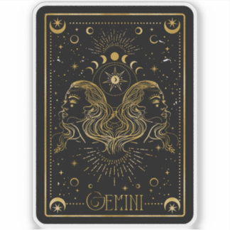 Zodiac Gemini Astrologisches Schwarz-Gold-Sticker Aufkleber