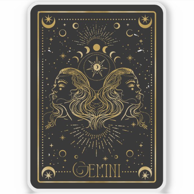 Zodiac Gemini Astrologisches Schwarz-Gold-Sticker Aufkleber (Vorderseite)
