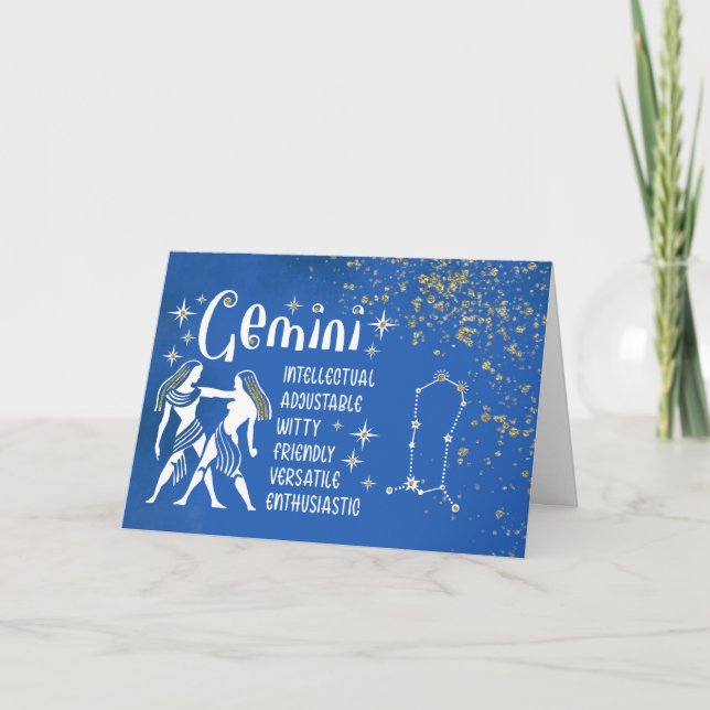 Zodiac Gemini Geburtstage mit Zeichenkonstellation Karte (Vorderseite)