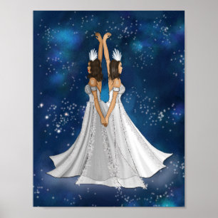 Zodiac Gemini Goddess in Blue Celestial Space Poster