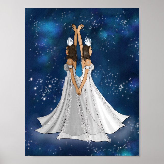 Zodiac Gemini Goddess in Blue Celestial Space Poster (Vorne)