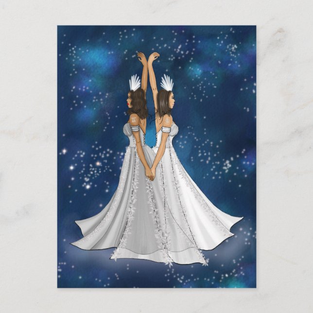 Zodiac Gemini Goddess in Blue Celestial Space Postkarte (Vorderseite)