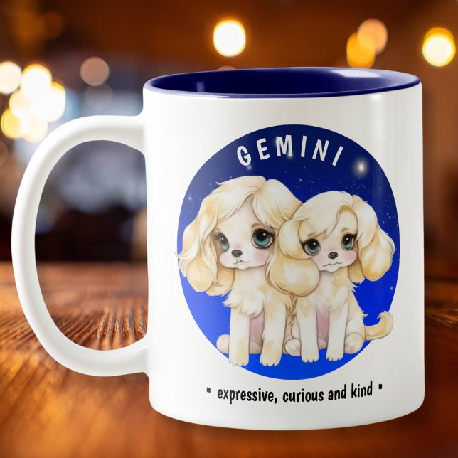 Zodiac Gemini Niedlich Watercolor Dog individuelle Zweifarbige Tasse (Von Creator hochgeladen)