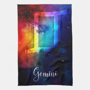 Zodiac : Gemini Rainbow Space Geschirrtuch