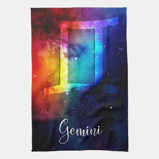 Zodiac : Gemini Rainbow Space Geschirrtuch (Vertikal)