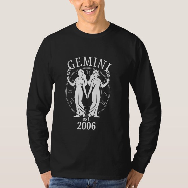 Zodiac Gemini Twins Geboren 2006 T-Shirt (Vorderseite)