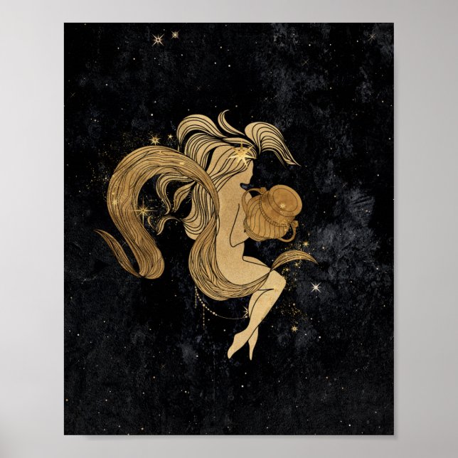 Zodiac Goddess | Cosmic Gold Aquarius Astrologie Poster (Vorne)