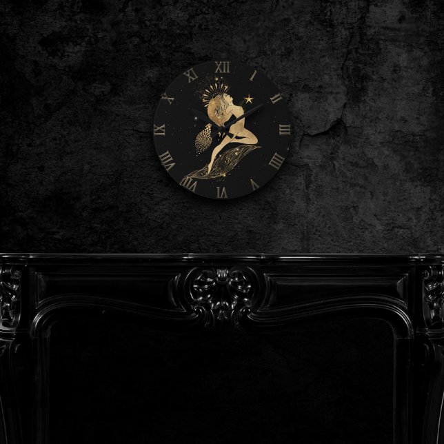 Zodiac Goddess | Cosmic Gold Aries Astrologie Runde Wanduhr (Von Creator hochgeladen)