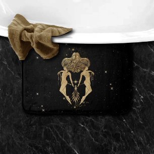 Zodiac Goddess Cosmic Gold Gemini Astrologie Badematte