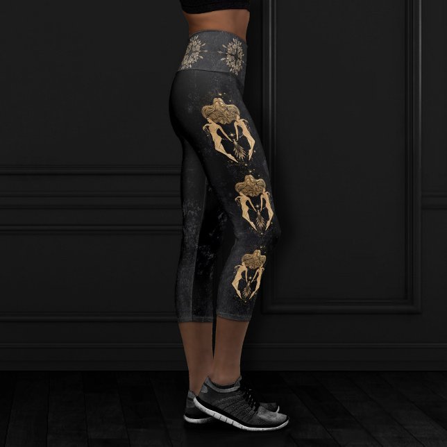 Zodiac Goddess | Cosmic Gold Gemini Astrologie Capri Leggings (Von Creator hochgeladen)