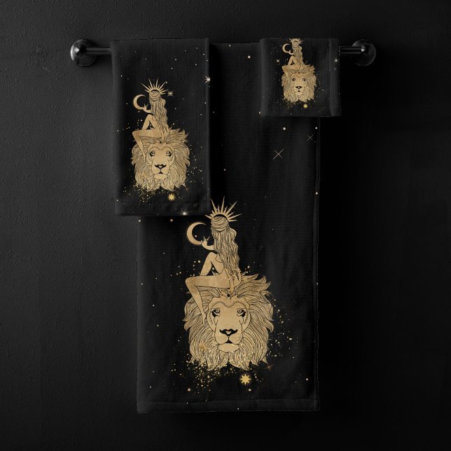 Zodiac Goddess | Cosmic Gold Leo Astrologie Badhandtuch Set (Von Creator hochgeladen)