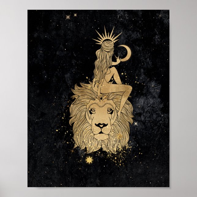 Zodiac Goddess | Cosmic Gold Leo Astrologie Poster (Vorne)