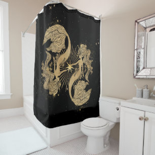 Zodiac Goddess Cosmic Gold Pisces Astrologie Duschvorhang
