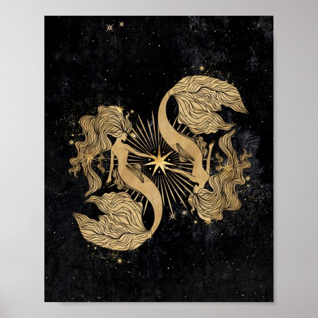 Zodiac Goddess | Cosmic Gold Pisces Astrologie Poster (Vorne)