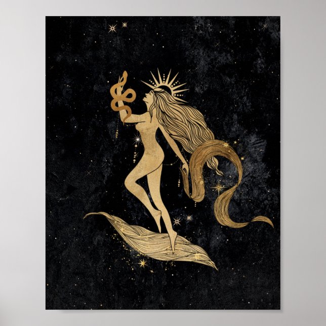 Zodiac Goddess | Cosmic Gold Virgo Astrologie Poster (Vorne)