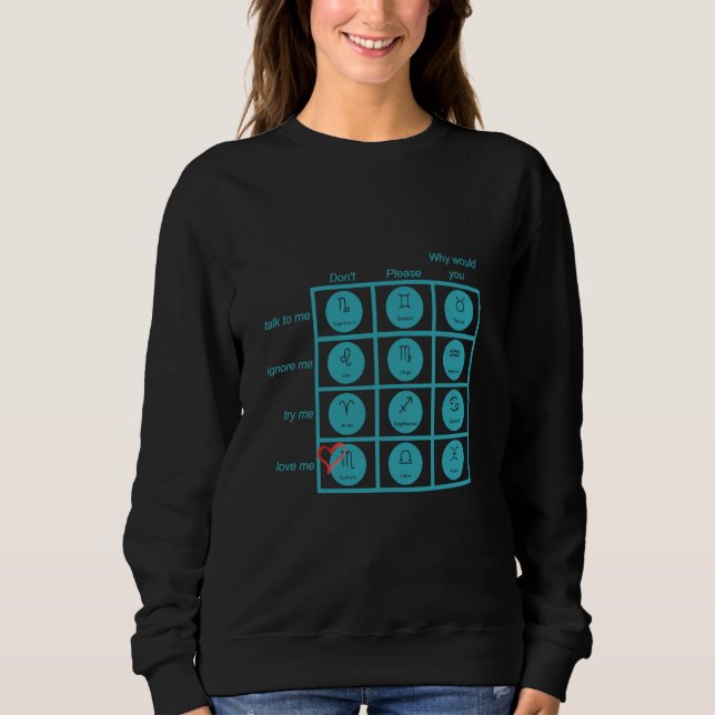 Zodiac Interaction Chart Scorpio Edition Astrologi Sweatshirt (Vorderseite)