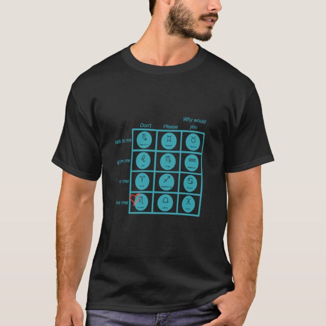 Zodiac Interaction Chart Scorpio Edition Astrologi T-Shirt (Vorderseite)