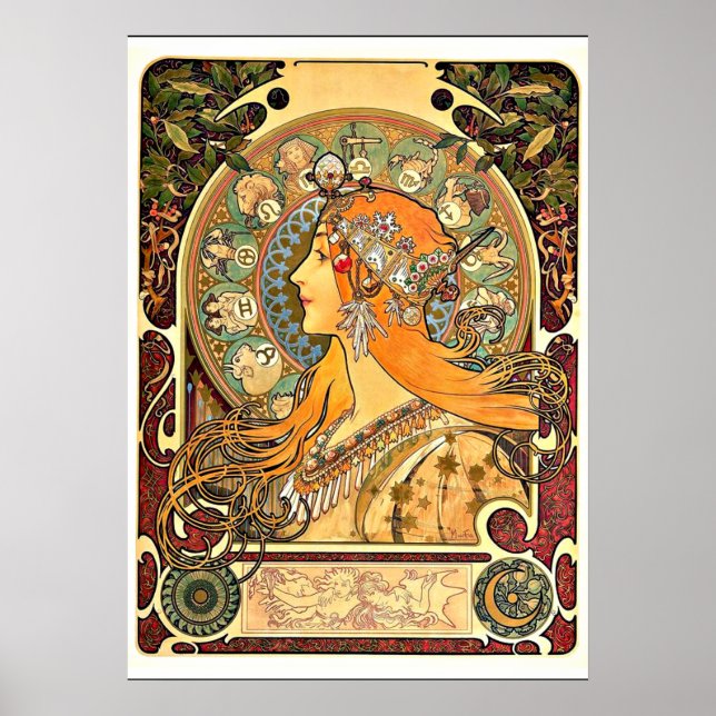 Zodiac, Jugendstil-Malerei von Alphonse Mucha Poster (Vorne)