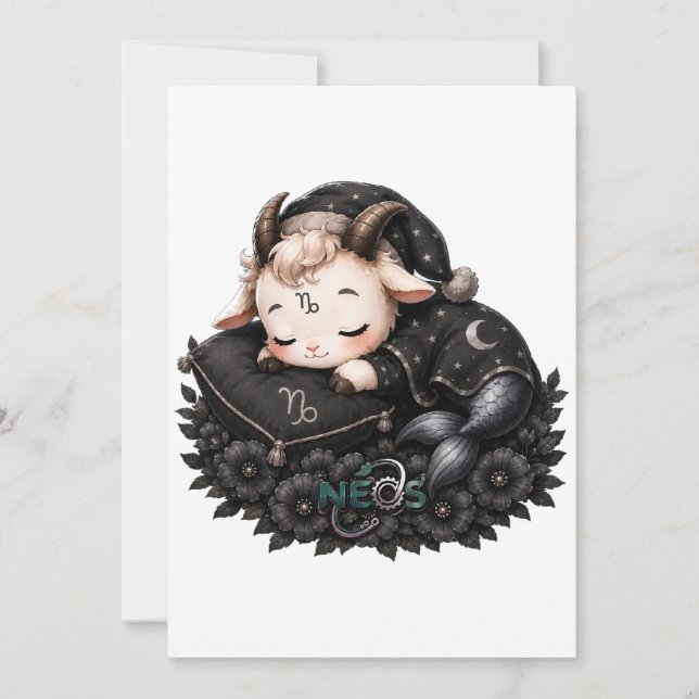 Zodiac Kawaii Neos Steinbock Einladung (Vorderseite)