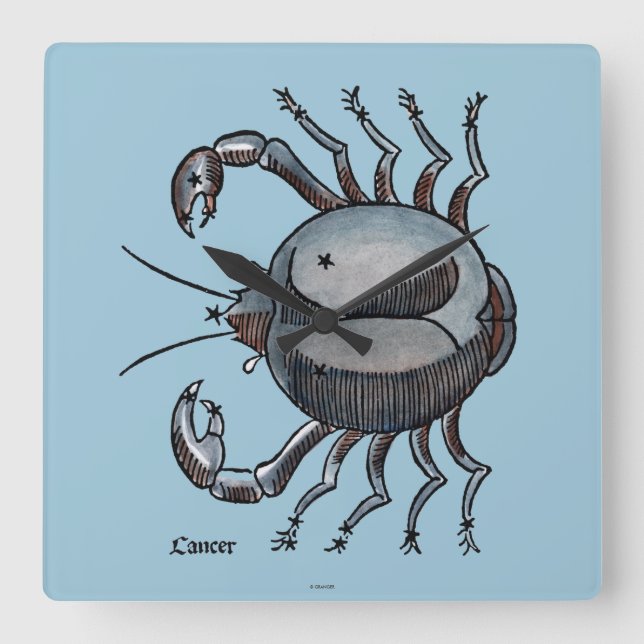 Zodiac: Krebs in Color Quadratische Wanduhr (Vorderseite)