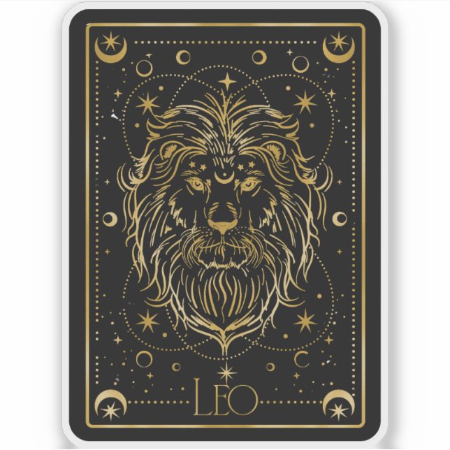 Zodiac Leo Black & Gold Astrologische Aufkleber (Vorderseite)