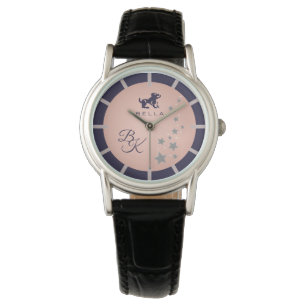Zodiac Leo Elegant Rosé Pink Dark Blue Mit Monogra Armbanduhr