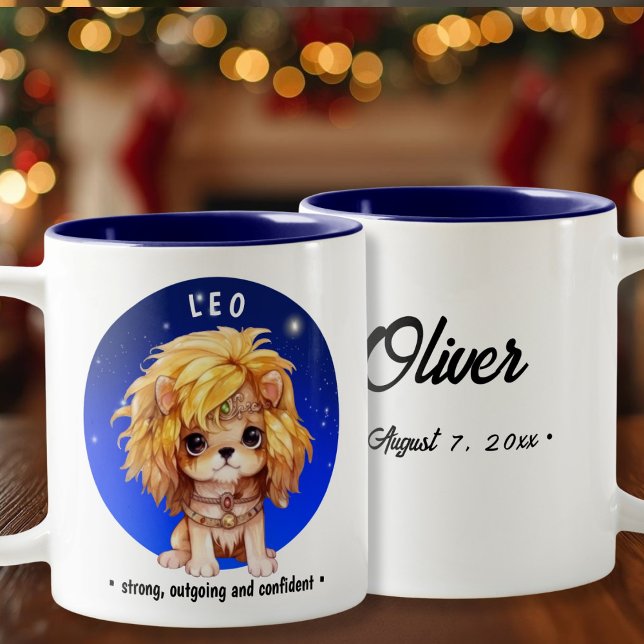 Zodiac Leo individuelle Name Zweifarbige Tasse (Zodiac Leo custom name date Two-Tone Coffee Mug)